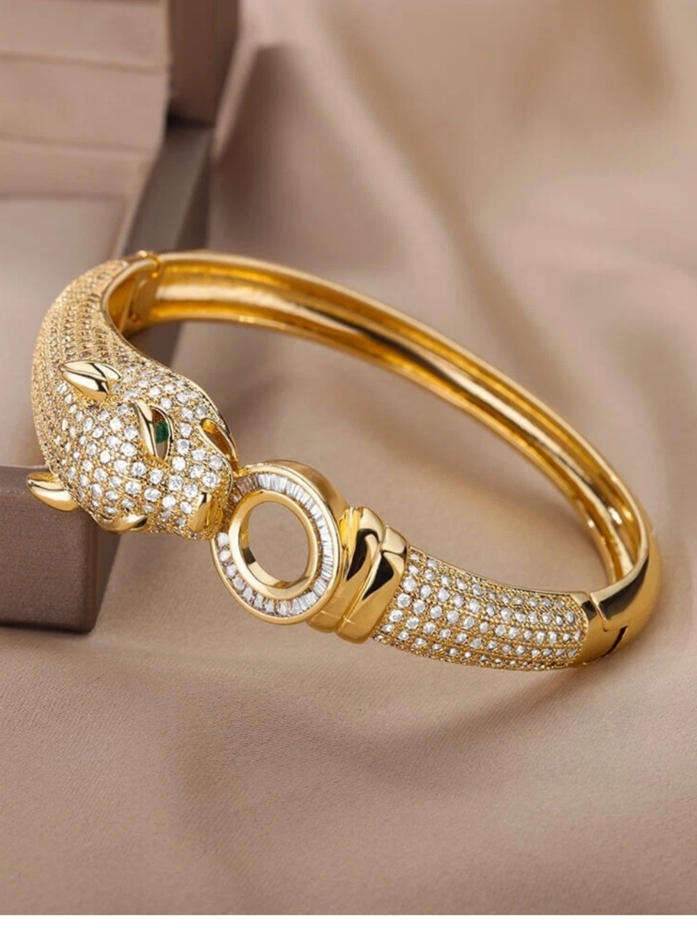 Gold Panthere Pave Crystal Bangle Bracelet